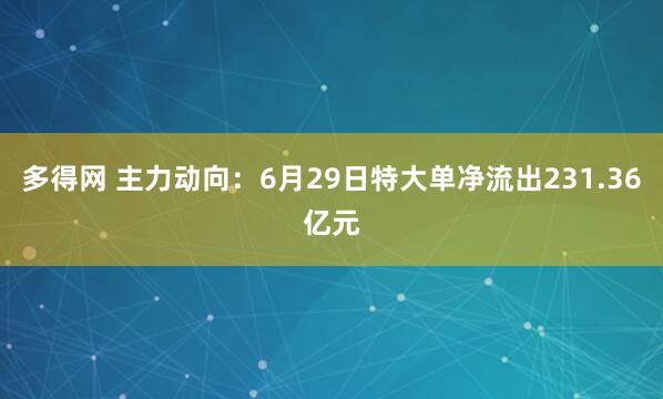 多得网 主力动向：6月29日特大单净流出231.36亿元