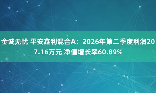 金诚无忧 平安鑫利混合A：2026年第二季度利润207.16万元 净值增长率60.89%